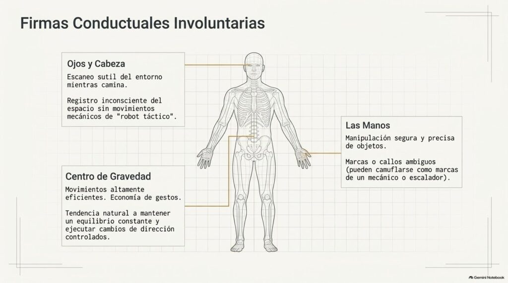 Firmas conductuales: ojos, centro de gravedad y manos