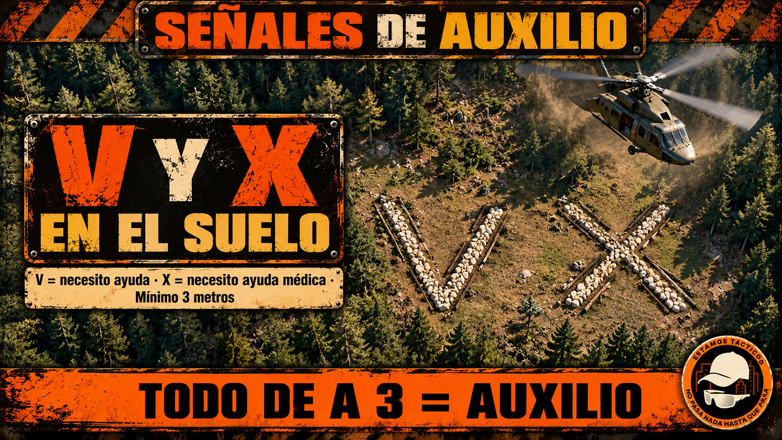V y X grandes en el suelo para el rescate aéreo