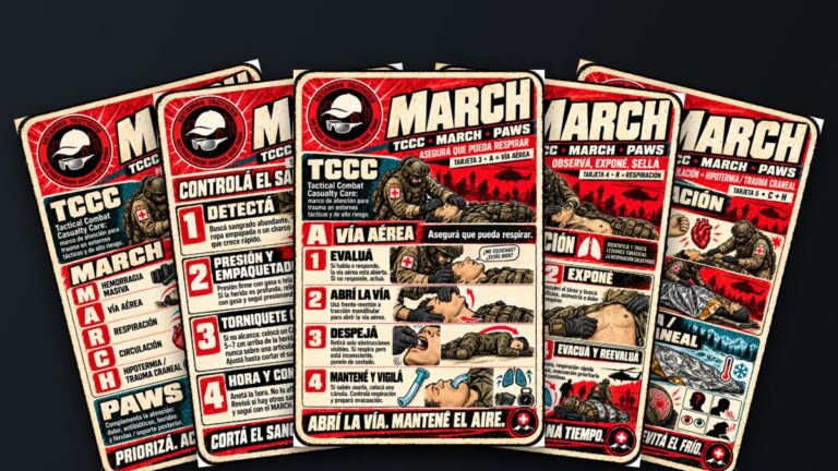 Pack de tarjetas: MARCH · Primeros auxilios tácticos